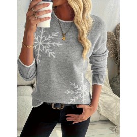 Women'S Snowflake Print Sweater - Winter Season, Holiday Style, Long Sleeves, Contrast Trim, Trendy Holiday Fashion, Ideal For Christmas Parties, Winter Outings, And Festive Events