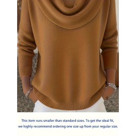 Christmas Green Elegant Long Sleeve Cowl Neck Sweater - Solid Color Minimalist Top, Women'S Winter Warm Pullover