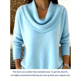Christmas Green Elegant Long Sleeve Cowl Neck Sweater - Solid Color Minimalist Top, Women'S Winter Warm Pullover