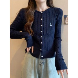 Women'S Elegant Navy Cardigan - Soft Sweater with Button Front, Long Sleeve Winter Coat for Fall/Winter, Office, Party