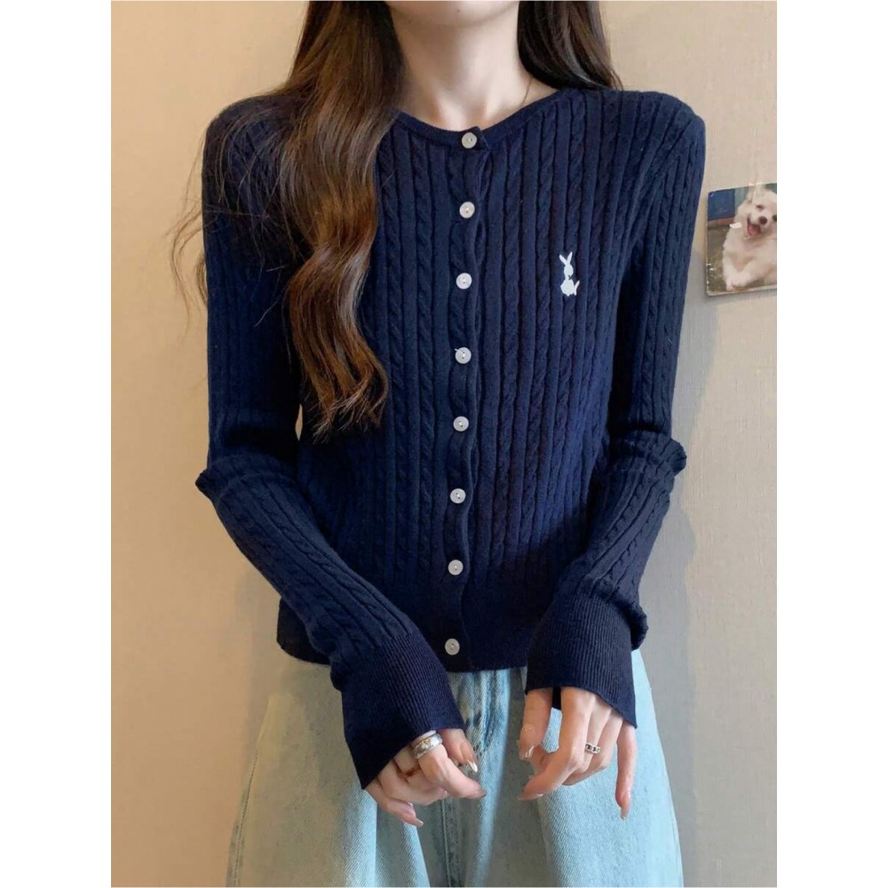 Women'S Elegant Navy Cardigan - Soft Sweater with Button Front, Long Sleeve Winter Coat for Fall/Winter, Office, Party