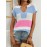 Women's Pastel Pink & Purple Striped Sweater - Oversized V-Neck Long Sleeve Blouse, Loose Fit Casual Summer Top with Round Neckline for Beach Outfits, Brunch Dates & Casual Attire, Machine Washable Layering Piece (Pink/Purple/White/Peach), Soft Fabric for Comfort, Relaxed Fit for Jeans Shorts & Dresses, Suitable for Beach Travel and Casual Outings