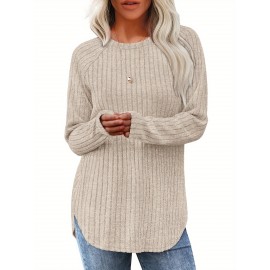 Women's Oversized Cable Sweater - All-Season Loose Fit Crew Neck Button-Front Pullover with High-Low Curved Hem, Solid Color Casual Sweaters (Machine Washable, 95% /5% Spandex) for Fall/Winter/Summer Layering