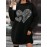 Plus Size - Plus Size Women'S Elegant Black Sequin Heart Print Sweater Skirt - Loose Fit Long Sleeve Crew Neck Pullover, Machine Washable Comfortable Fabric For Spring/fall Casual & Semi-formal Wear, Spring Fall Apparel