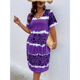 Fashionable And Elegant Plus Size Women'S Striped Printed Dress