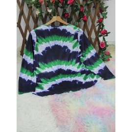 Women's Plus Size Bohemian Tie-Dye corset top - Turquoise green, black, and blue/teal longline shirt | H-Line Silhouette | Machine Washable Layering Blouse for Fall/Winter | Casual Everyday & Formal Outfits | Ideal Women's Gift with Round Neck & Vibrant Bohemian Print | Comfortable & Stylish for Layering or Solo Wear, Jersey Dress For Women Plus Size, Plus Size Tshirt Dress, Tshirt Dresses For Women, Tshirt Dress Women Plus Size, T Shirt Dresses For Women Plus Size