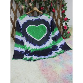 Women's Plus Size Bohemian Tie-Dye corset top - Turquoise green, black, and blue/teal longline shirt | H-Line Silhouette | Machine Washable Layering Blouse for Fall/Winter | Casual Everyday & Formal Outfits | Ideal Women's Gift with Round Neck & Vibrant Bohemian Print | Comfortable & Stylish for Layering or Solo Wear, Jersey Dress For Women Plus Size, Plus Size Tshirt Dress, Tshirt Dresses For Women, Tshirt Dress Women Plus Size, T Shirt Dresses For Women Plus Size