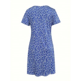 Women's Floral Print Casual Vacation Dress - Sleeveless Round Neck Mid-Length Flared Skirt, Relaxed Fit Machine-Washable All-Season Blue & White Dress for Beach Outings & Summer Strolls, Beach Dresses, Summer Fashion, Mediumstretch Fabric, Spring Outfit, Breathable Material, Spring Wardrobe