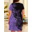 Ladies Elegant 3D Purple Glitter Butterfly Print V-Neck Short Sleeve Dress - Fit Stretch Black Purple Party Dress, Machine Washable, Suitable for Casual and Formal Settings, Comfort Edition
