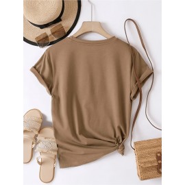 Women's Turquoise Blue Short Sleeve T-Shirt - Soft Pure Round Neck Top with Chicken Print (Hens & Bow Tie Design) - Casual & Party Wear for Spring Summer Fall - Comfortable Colors Everyday Blouse