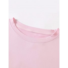 Fashion Letter Anime Print Women's Round Neck Pure T-Shirt, Simple Design Comfortable Breathability for Casual Wear Versatile Natural Style Summer Party Essential Local Shipping, Japanese Style Clothes Women