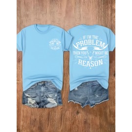 Fashion Letter Anime Print Women's Round Neck Pure T-Shirt, Simple Design Comfortable Breathability for Casual Wear Versatile Natural Style Summer Party Essential Local Shipping, Japanese Style Clothes Women