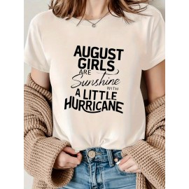 [August Sunshine T-Shirt] Women's August Sunshine & Hurricane Quote T-Shirt - Dark Grey with White Text - Breathable Everyday Summer Tee - Birthday Outfit Idea - Machine Washable Casual Streetwear Top, Graphic Text Shirt, Comfortable Fabric