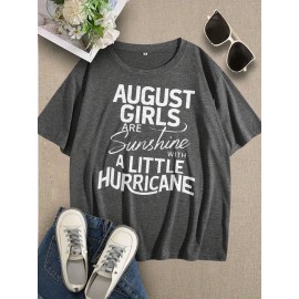 [August Sunshine T-Shirt] Women's August Sunshine & Hurricane Quote T-Shirt - Dark Grey with White Text - Breathable Everyday Summer Tee - Birthday Outfit Idea - Machine Washable Casual Streetwear Top, Graphic Text Shirt, Comfortable Fabric