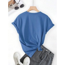 Local delivery - One piece Women's printed T-shirt -100% casual round neck short sleeved top with rugby elements, breathable and comfortable, suitable for match days, parties and daily wear, machine washable, all season casual clothing - perfect for