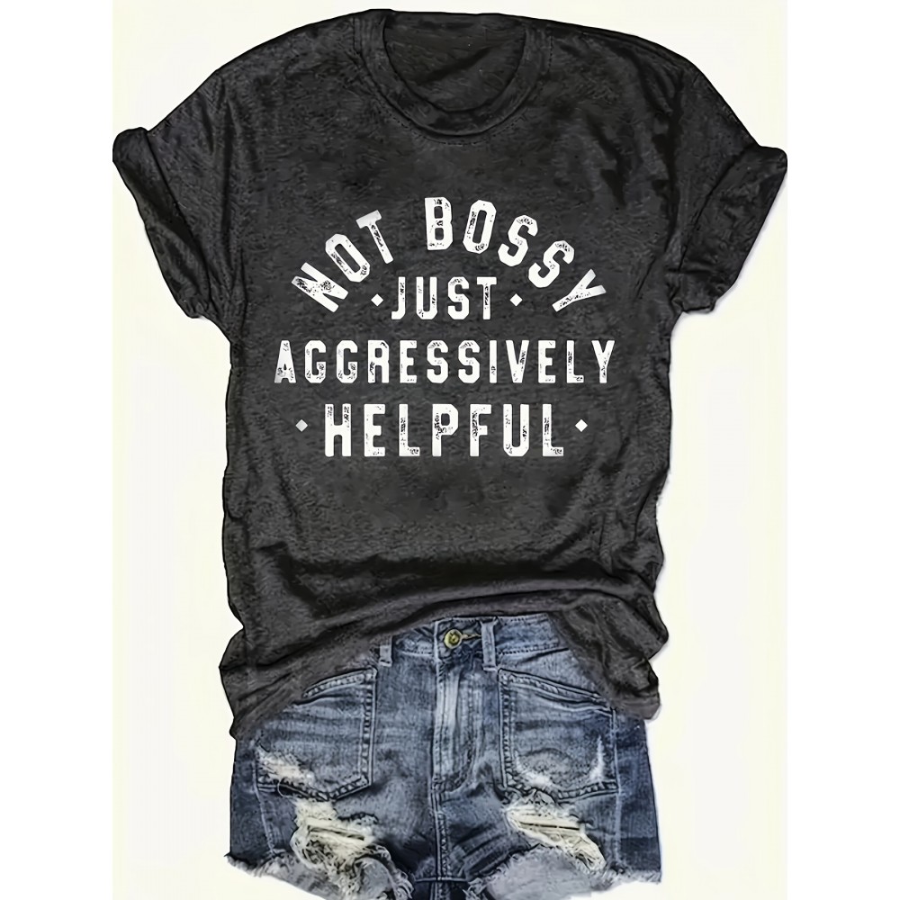 Letter Print Crew Neck T-shirt, Casual Short Sleeve Top For Spring & Summer, Women's Clothing