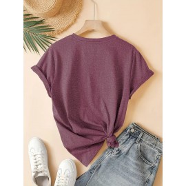 [Vibrant Graphic Tee] Vibrant Purple Women's Casual Short-Sleeve T-Shirt with Bold 867 FIVE 309 Graphic Print | Round Neck Top, Sporty Comfort Fit, Machine Washable Spring Summer Tee, Ladies T Shirts, Casual Attire, Soft Fabric