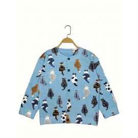 Plus Size, Women's Plus Size Print Cardigan Jacket - Oversized Collar Long Sleeve Coat with Face & Paw Button Patterns, Spring/Fall Casual Outerwear (Turquoise) - Hand Washable Sweater for Large Women, -Themed Events & Everyday