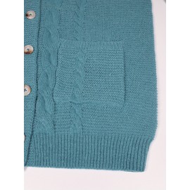 [Plus Size Cable Cardigan] Plus Size Women's Cable Cardigan - V-Neck, Loose Fit, Long Sleeve, Solid Teal, Medium Stretch, Fall/Winter, Casual & Outdoor Wear | Cardigan Sweater