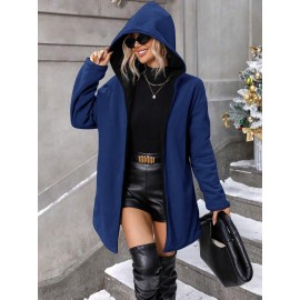 Plus Size, Plus Size Winter Reversible Hooded Jacket with Pockets - Elegant -Like Collar & Lap Jacket, Burgundy/Black Color-Block Coat, Machine Washable Long Outerwear for Plus-Size Ladies (No Closure, Fall/Winter)