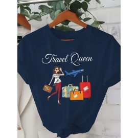 Fashion Creative Pattern Printed Women'S T-Shirt, Suitable for Spring And Summer Casual Women Short-Sleeved T-Shirt, Comfortable Fashion Elegant Women'S Round Neck Loose Women'S Blouse 100%