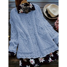 Plus Size, Plus Size Women's Casual Open Front Sweater, Long Sleeve with Pocket and Buttoned Scallop Hem